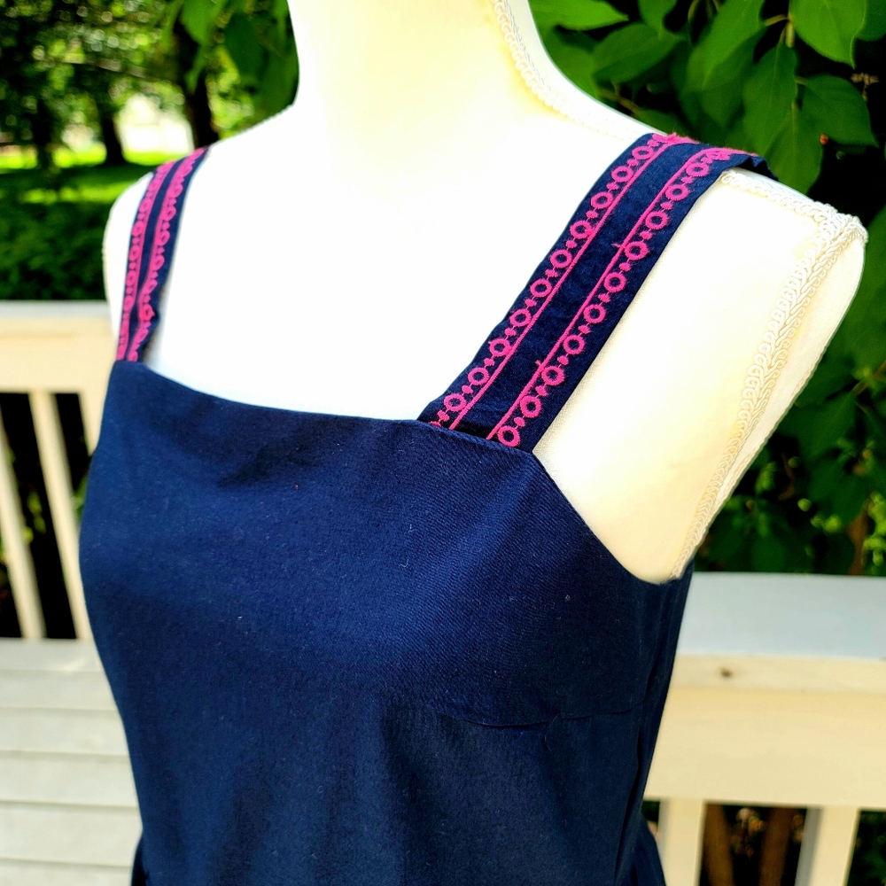 New! J Crew size 4 Embroidered Scalloped Tiered Dress Navy Blue NWT - Picture 2 of 15